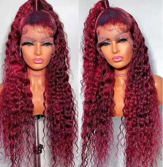 Transparent Lace Front Wig: Deep Remy Hair, 99J Burgundy