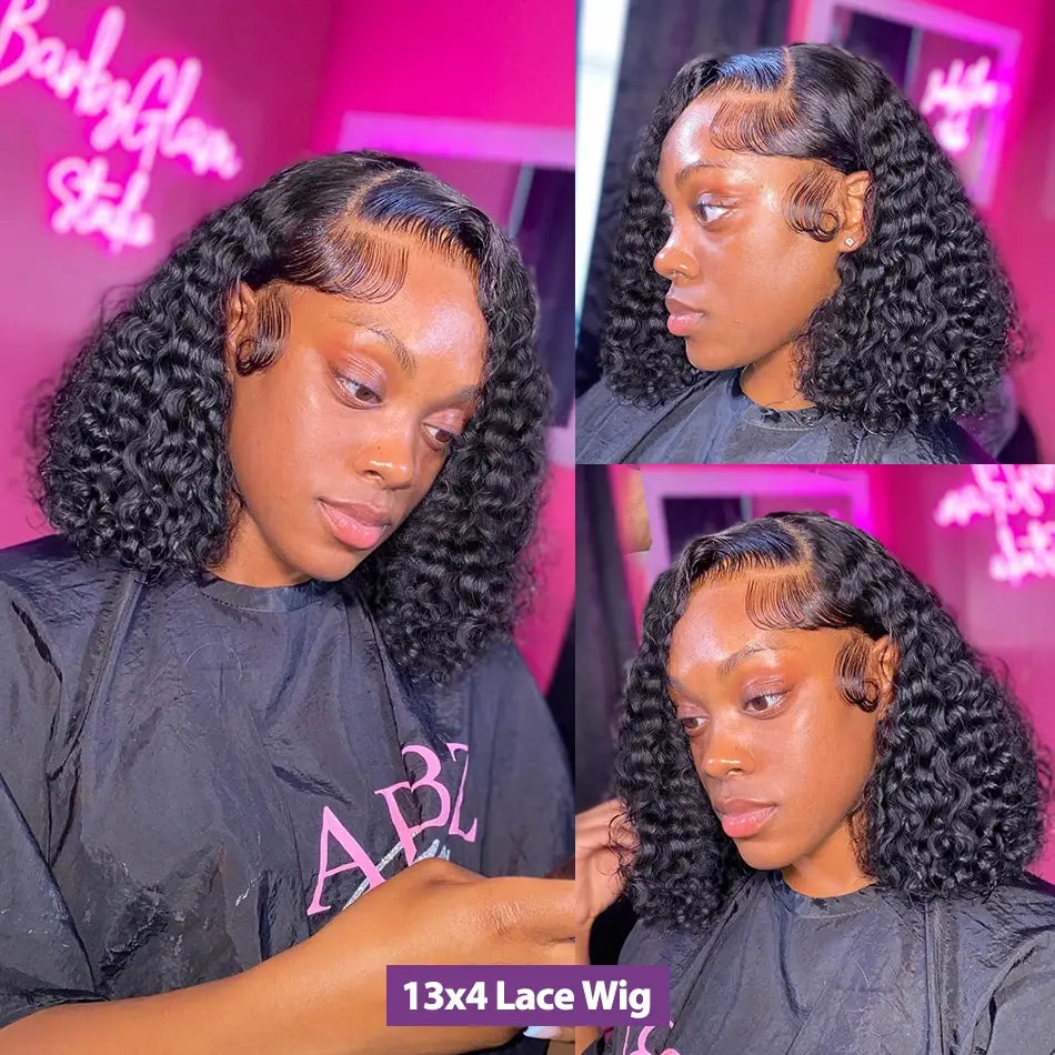 250% Density Short Deep Wave Hair Wig